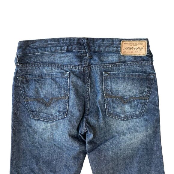 Guess Jeans Lincoln Slim Straight Mens 29x33 Dark Wash Whiskered Mid Rise - Picture 5 of 8